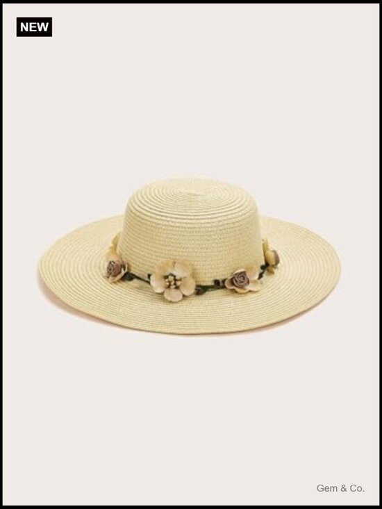 Scalloped Wide Brim Straw Sun Hat Boho Beaded Beach Hat main image 7